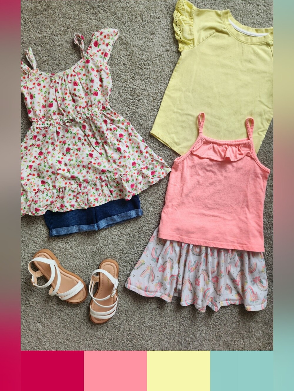 Girls 4T Mix & Match Bundle | Pastel, Floral Ruffle, Pink, School | 5 Pieces